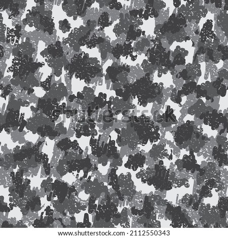 Silver Camouflage Seamless Pattern. White Seamless Abstract Graphic Design. Light Seamless Soldier Graphic Clouds. Monochrome Repeated Camo Vector Background. Camouflage Grunge