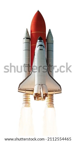 SPACE SHUTTLE ON WHITE BACKGROUND. Elements of this image furnished by NASA Royalty-Free Stock Photo #2112554465