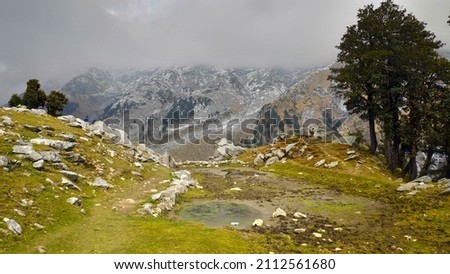 Near Snow Line Cafe, Triund, Laka, Indrahar Pass Trail, Dauladhar Range, Himachal Pradesh, India Royalty-Free Stock Photo #2112561680