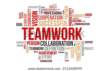 Teamwork word cloud template. Business concept vector background. Royalty-Free Stock Photo #2112608999