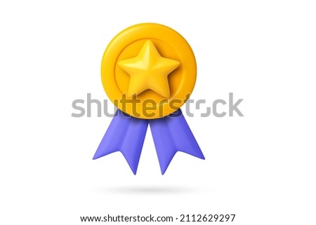 3D quality guarantee vector medal with star and ribbon. Vector illustration icon realistic 3d graphics medal , high quality rating Royalty-Free Stock Photo #2112629297