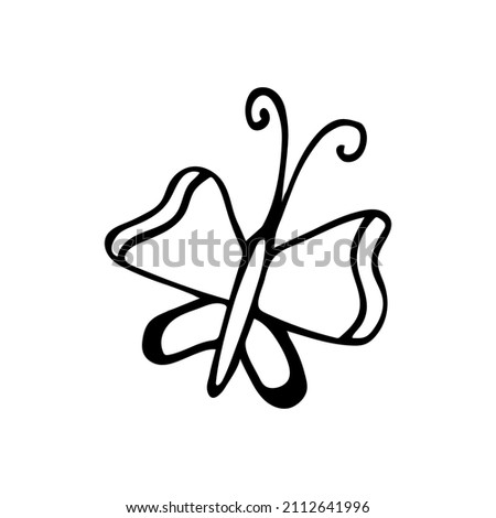 Hand drawn doodle butterfly. Vector simple butterfly clip art. Outline.