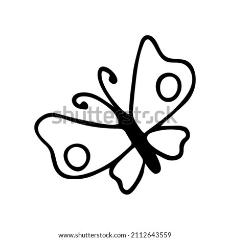 Hand drawn doodle butterfly. Vector simple butterfly clip art. Outline.