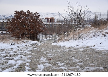 The photo shows a winter landscape. The foreground is blurred to draw attention to the part that is in the distance. The idea lies in the future to achieve their goals, clearly understanding them.