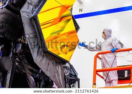 The James Webb Telescope. Space Observatory for the Study of the Universe and exploration of deep space. Elements of this image furnished by NASA Royalty-Free Stock Photo #2112761426