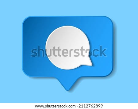 Comment notification paper cut icon. Volumetric blue square template with white speech bubble. Best for web, social media and mobile apps. EPS 10.