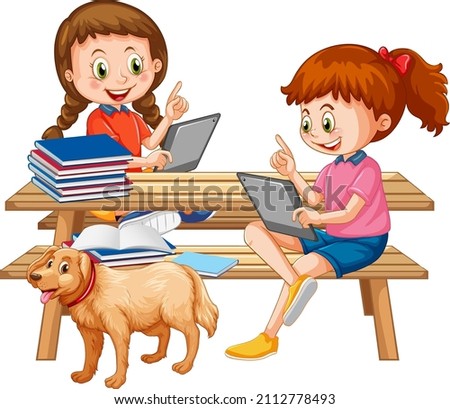 School kids using tablet for education illustration