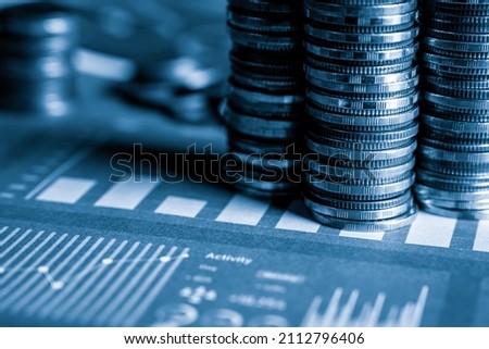 Pile of gold coins stack in finance treasury deposit bank account for saving . Concept of corporate business economy and financial growth by investment in valuable asset to gain cash revenue profit . Royalty-Free Stock Photo #2112796406