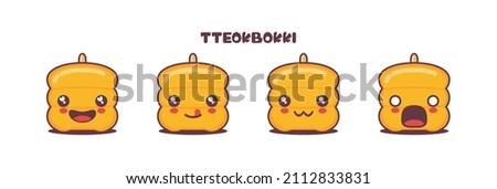 Cute Tteokbokki cartoon illustration, korean traditional food, with different facial expressions. suitable for icons, logos, prints, stickers, etc.