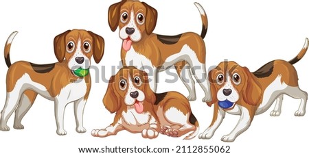 Group of beagle dogs on white background illustration