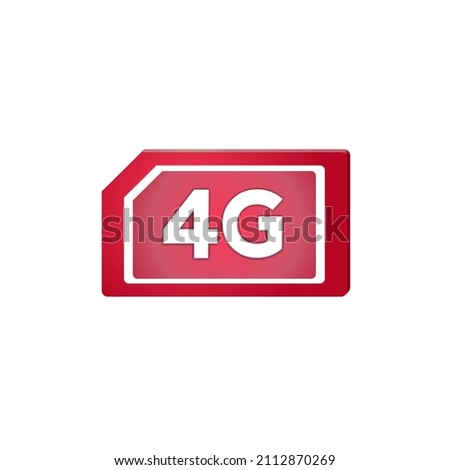 An Illustration of a Red color 4g SIM card, isolated on a white background.