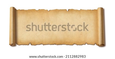 Old paper horizontal banner. Parchment scroll isolated on white background with shadow