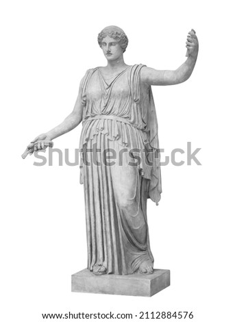 Statue of roman Ceres or greek Demeter isolated on white with clipping path. Goddess of agriculture, harvest, grain, and the love between mother and child. Ancient sculpture Royalty-Free Stock Photo #2112884576
