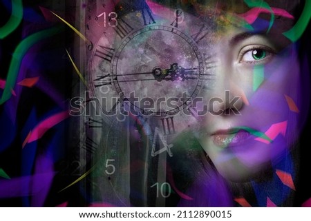 Artistic portrait of woman and time
 Royalty-Free Stock Photo #2112890015
