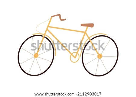 Bicycle in retro style. Modern bike with rack and wheels, side view. Trendy city transport. Cycle, urban vehicle. Flat vector illustration of velocipede with top tube isolated on white background