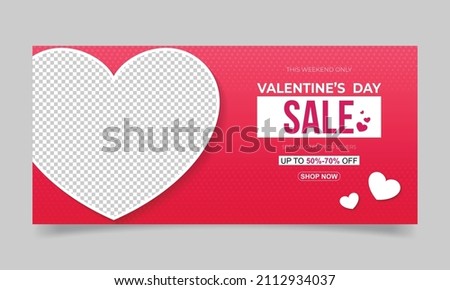 Valentine sale banner template red background with white hearts decoration Flat Vector Design With Clip Art Use for banners, backgrounds and covers. 