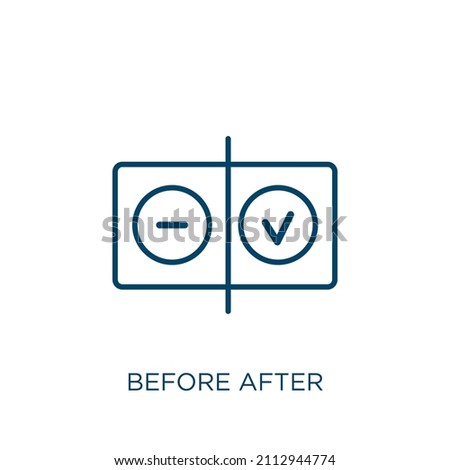 before after icon. Thin linear before after outline icon isolated on white background. Line vector before after sign, symbol for web and mobile Royalty-Free Stock Photo #2112944774
