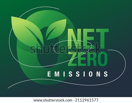 Net-Zero emissions banner. CO2 neutral. Carbon neutrality - no air atmosphere pollution industrial production eco-friendly template Royalty-Free Stock Photo #2112961577