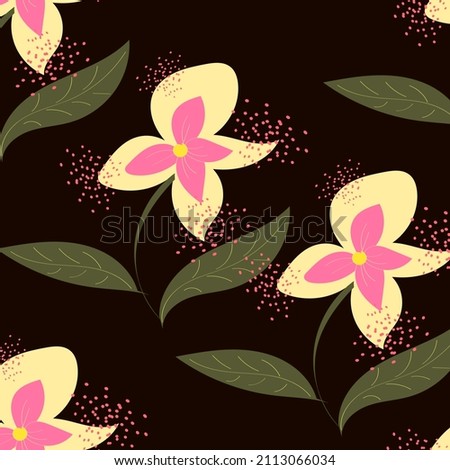 dark blooming flowers Realistic isolated seamless floral pattern on dark background. Hand drawn wallpaper botanical print. vector illustration.