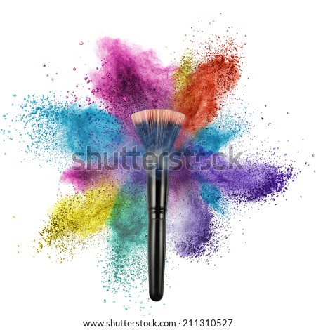 makeup brush with color powder isolated on white background
