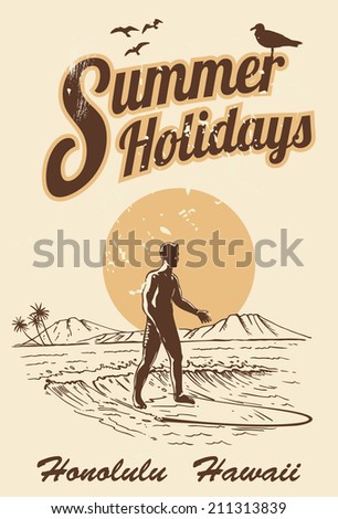 Vintage man surfing 