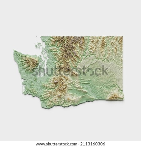Washington State Topographic Relief Map - 3D Render