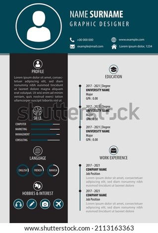 Professional CV - Resume Template. Elegant Modern Color Background. Simple and Clean Design. A4 Paper Size. Editable. Best for Job Application