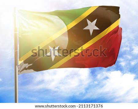 Flagpole with flag of Saint Kitts and Nevis.
