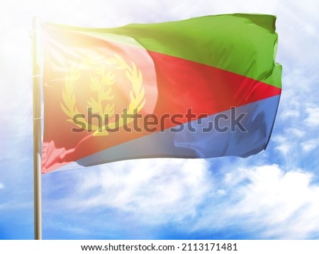 Flagpole with flag of Eritrea