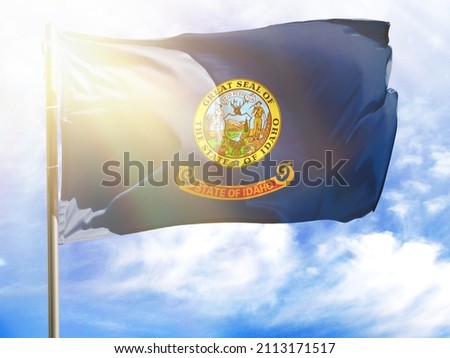 Flagpole with flag of State of Idaho.