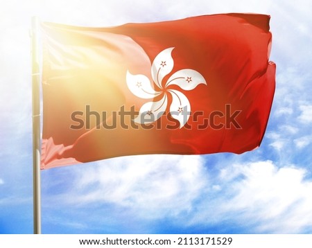 Flagpole with flag of Hong Kong