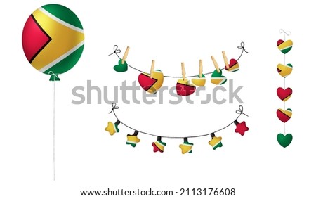 Festival set in colors of national flag. Clip art on white background. Guyana