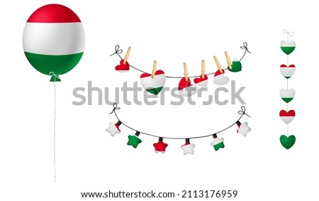 Festival set in colors of national flag. Clip art on white background. Hungary