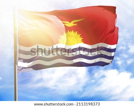 Flagpole with flag of Kiribati.
