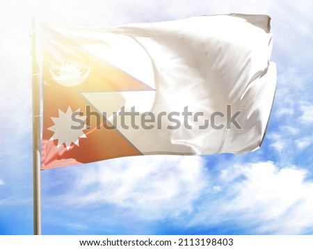 Flagpole with flag of Nepal.