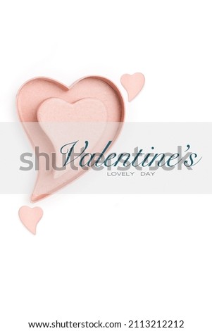 Lovely Valentine's Day card design with stylish pink 3D hearts and overlaid central banner with text. White Background with copy space. Valentines day concept for February 14th. Vertical format