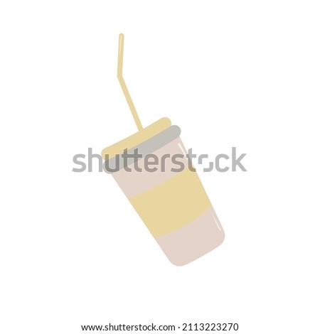 Reusable metal portable coffee cup with a reusable string. Zero waste image concept vector illustration.
