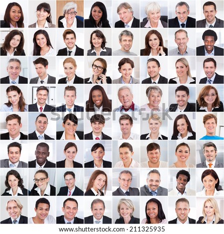 Collage photo of multiethnic business people smiling