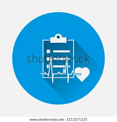 Heart rate and sick leave vector icon on blue background. Flat image with long shadow.