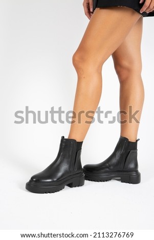 women's boots with heels isolated on white background. photo from side, diagonal and back angle