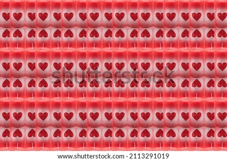 Abstract texture background composed of real candles with printed heart in red colors