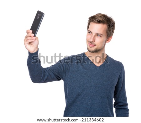 Caucasian man take selfie