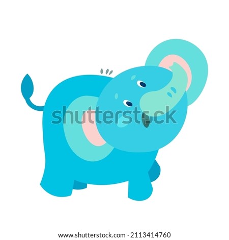 Cute colored baby elephant. African animals in cartoon style for design. Vector illustrations, full color.