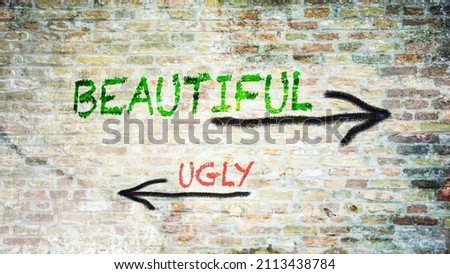 Street Sign the Direction Way to Beautiful versus Ugly