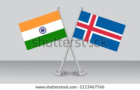 Crossed flags of India and Iceland. Official colors. Correct proportion. Banner design