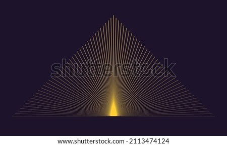 Golden color lines as pyramid on dark background. Art line geometric concept. Royalty-Free Stock Photo #2113474124