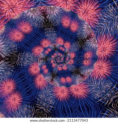 Illustration Photograph  of  Abstract kaleidoscope fireworks background. Beautiful multicolor kaleidoscope texture. 
Unique kaleidoscope design.