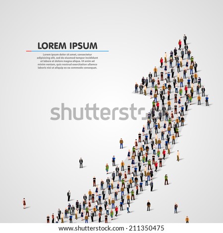 Large group of people in the shape of a grossing arrow. Way to success business concept. Vector illustration Royalty-Free Stock Photo #211350475