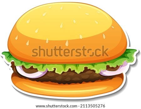 Hamburger with meat and vegetable in cartoon style illustration