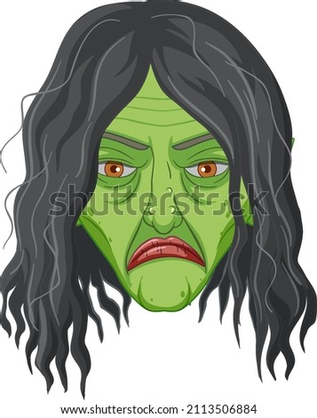Wicked old witch face on white background illustration